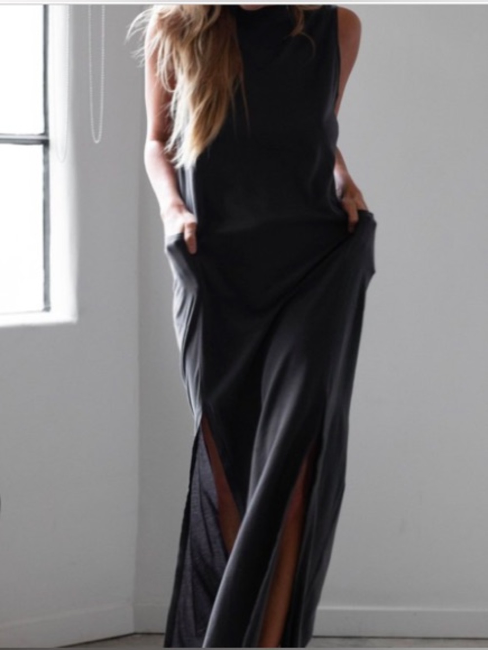 Lunya Womens Cool Panel Sleeveless Maxi Dress Grey Pockets XS - Picture 3 of 16